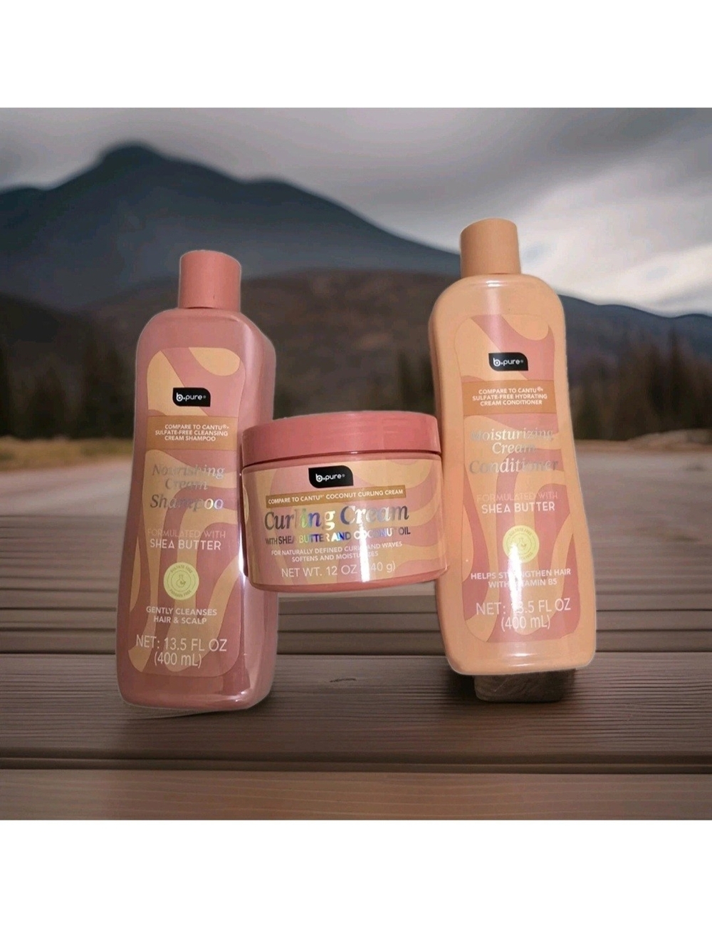 b.pure Curling Cream & Shea Butter Body Wash Set in Peach Pink